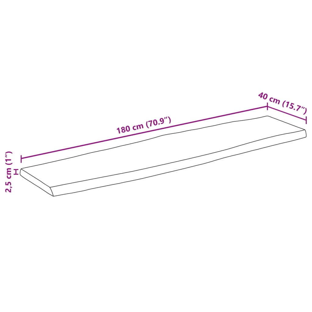 vidaXL bordplade 180x40x2,5 cm naturlig kant massivt ru mangotræ