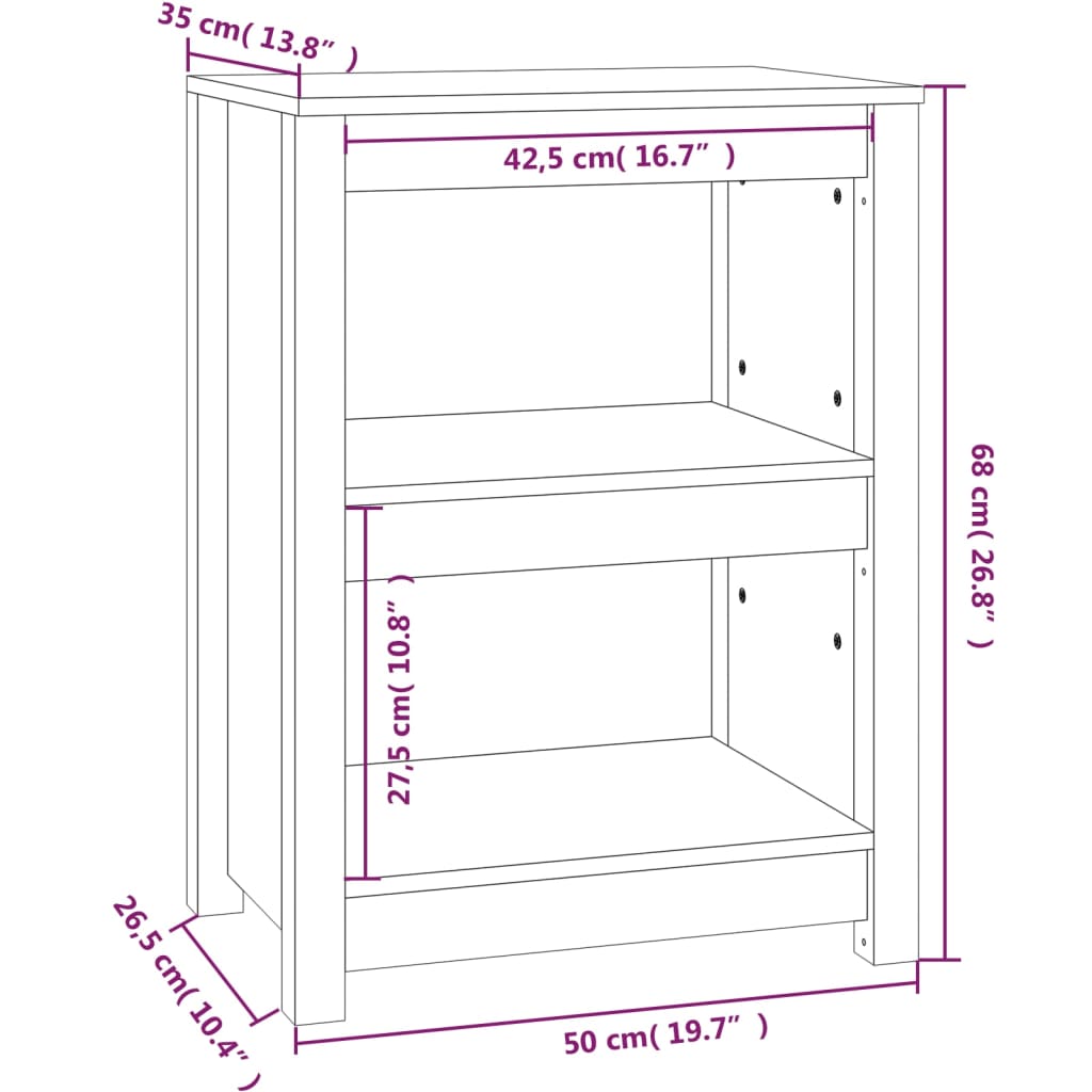 vidaXL bogreol 50x35x68 cm massivt fyrretræ hvid