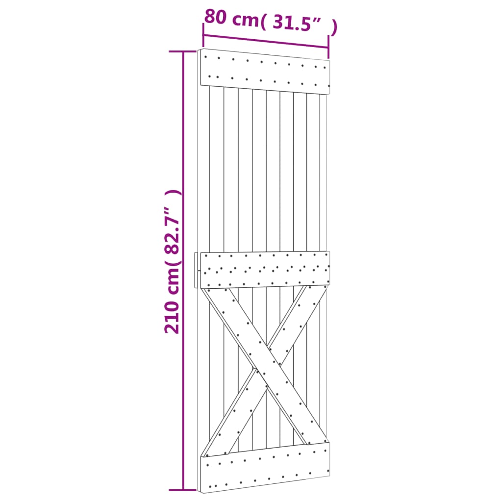 vidaXL skydedør med monteringssæt 80x210 cm massivt fyrretræ