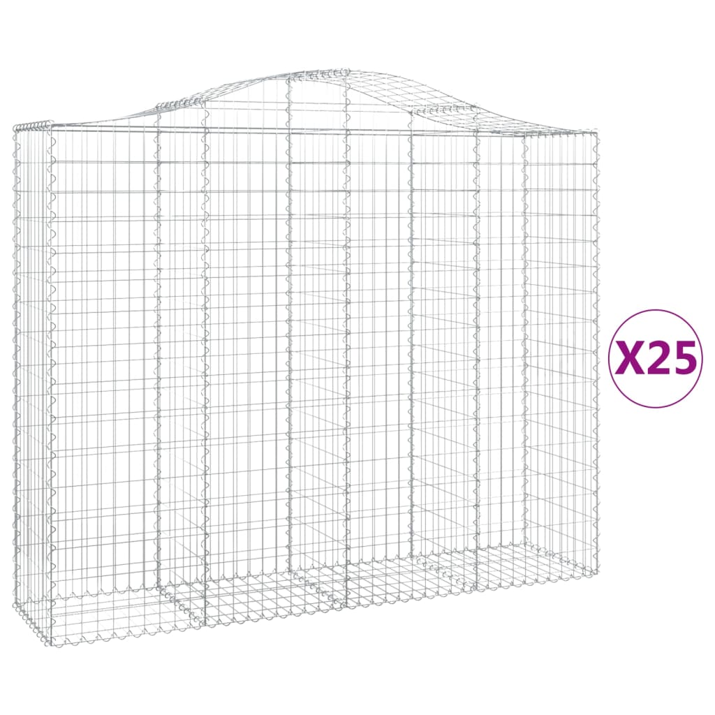 vidaXL buede gabionkurve 25 stk. 200x50x160/180 cm galvaniseret jern