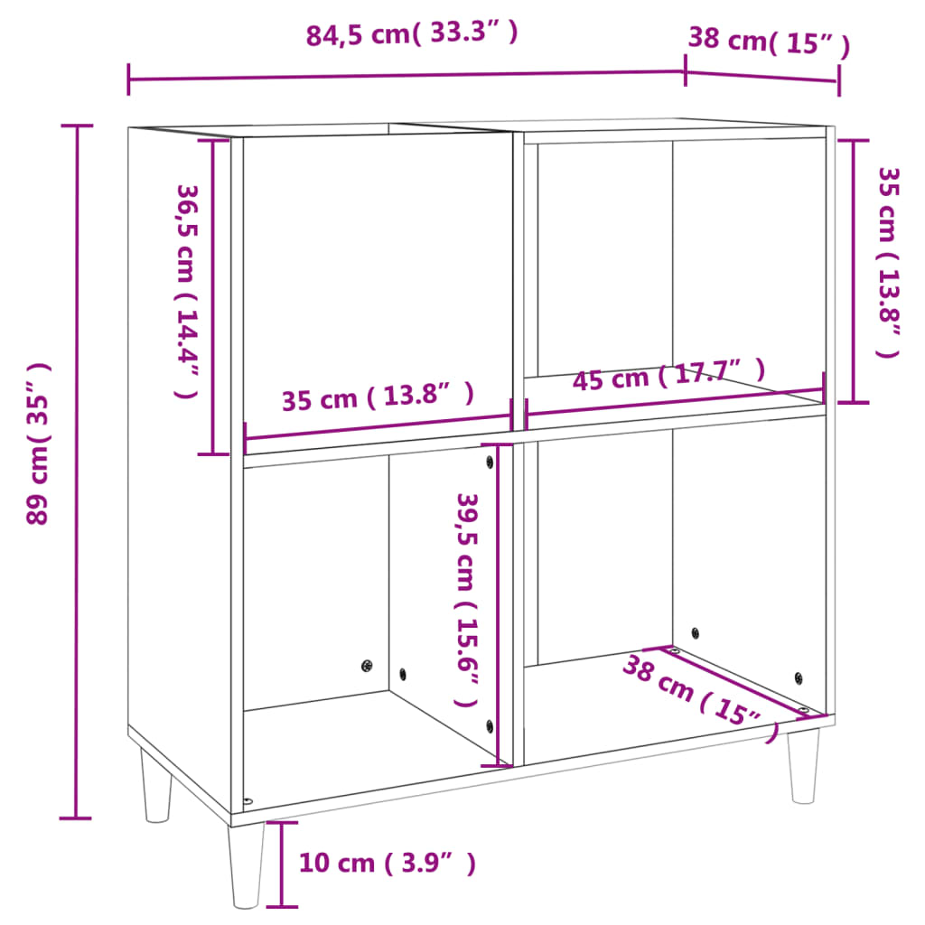 vidaXL vinylskab 84,5x38x39 cm konstrueret træ grå sonoma-eg