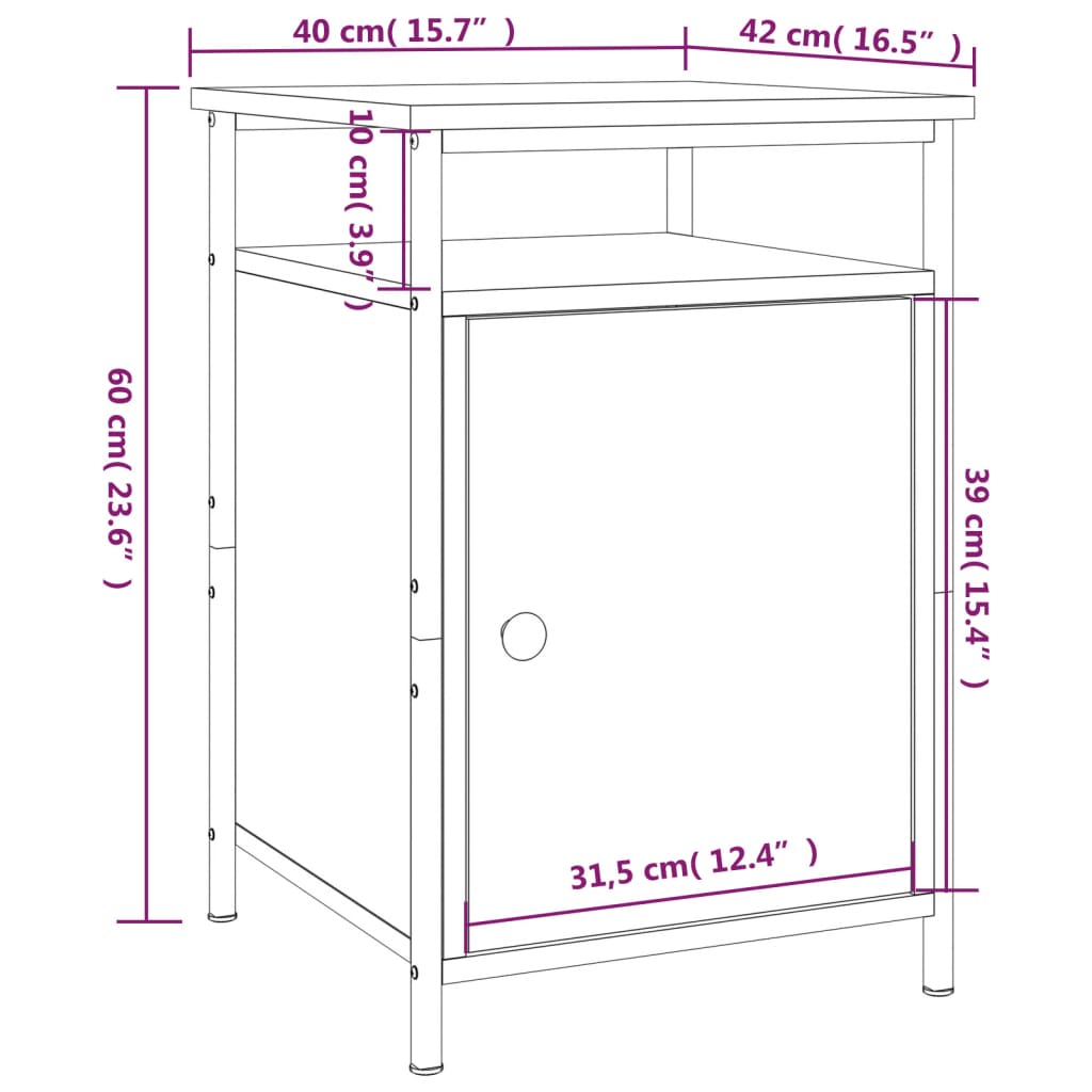 vidaXL sengebord 40x42x60 cm konstrueret træ sonoma-eg