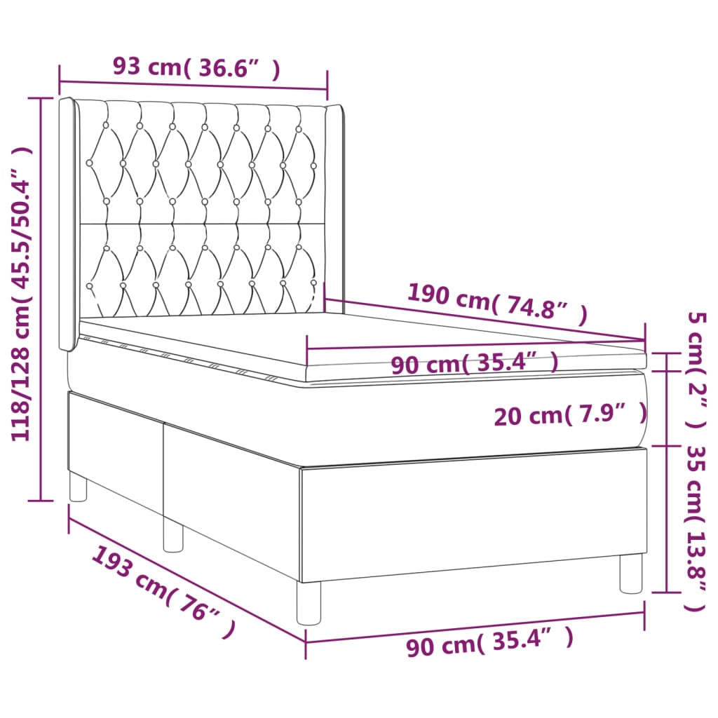 vidaXL kontinentalseng med madras 90x190 cm fløjl sort