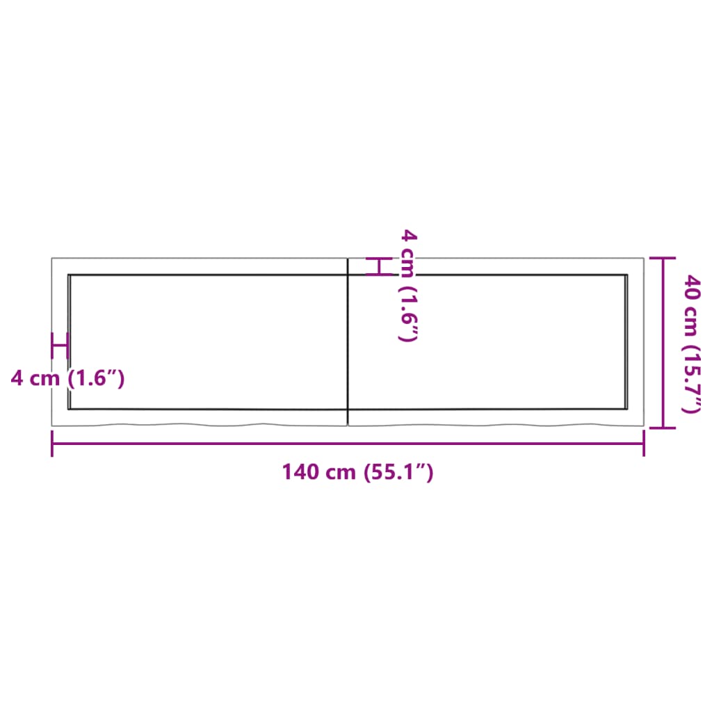 vidaXL bordplade til badeværelse 140x40x(2-4) cm massivt træ mørkebrun