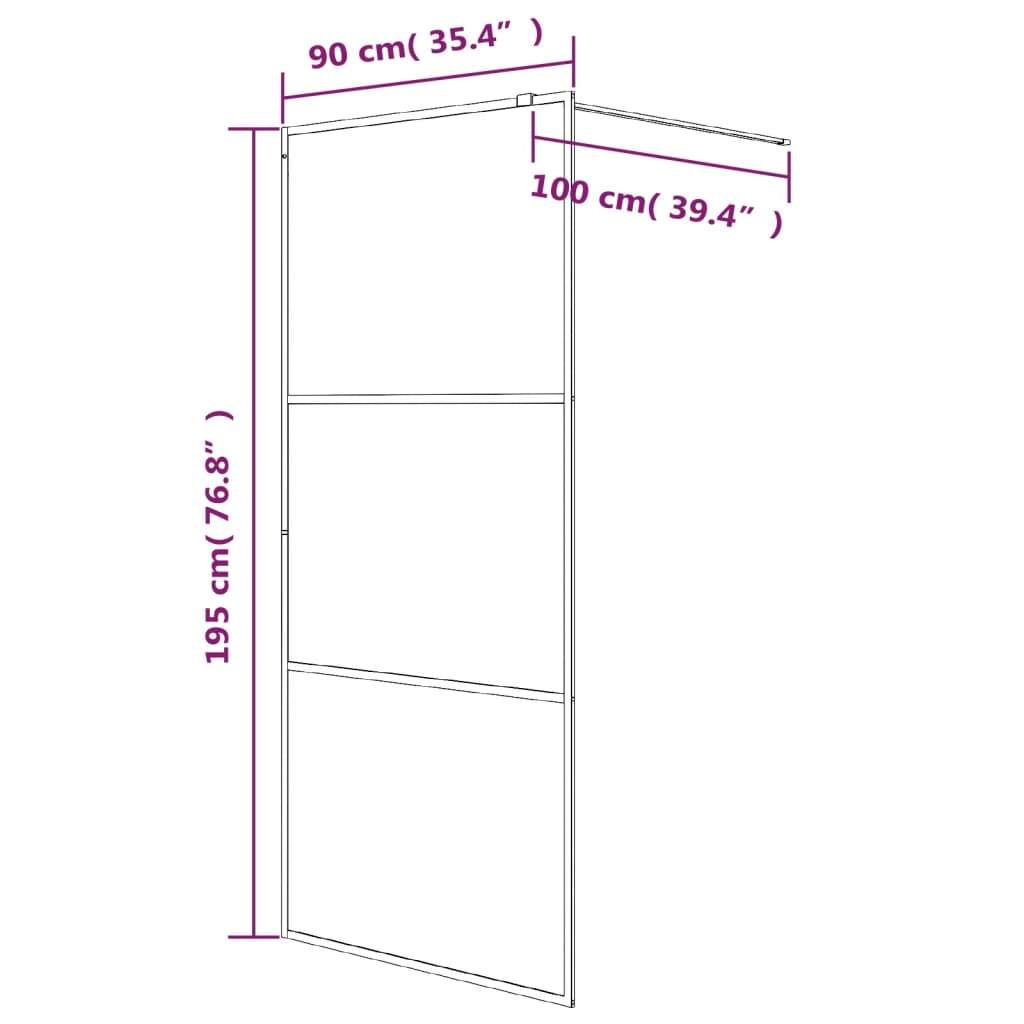 vidaXL brusevæg 90x195 cm klart sikkerhedsglas sort