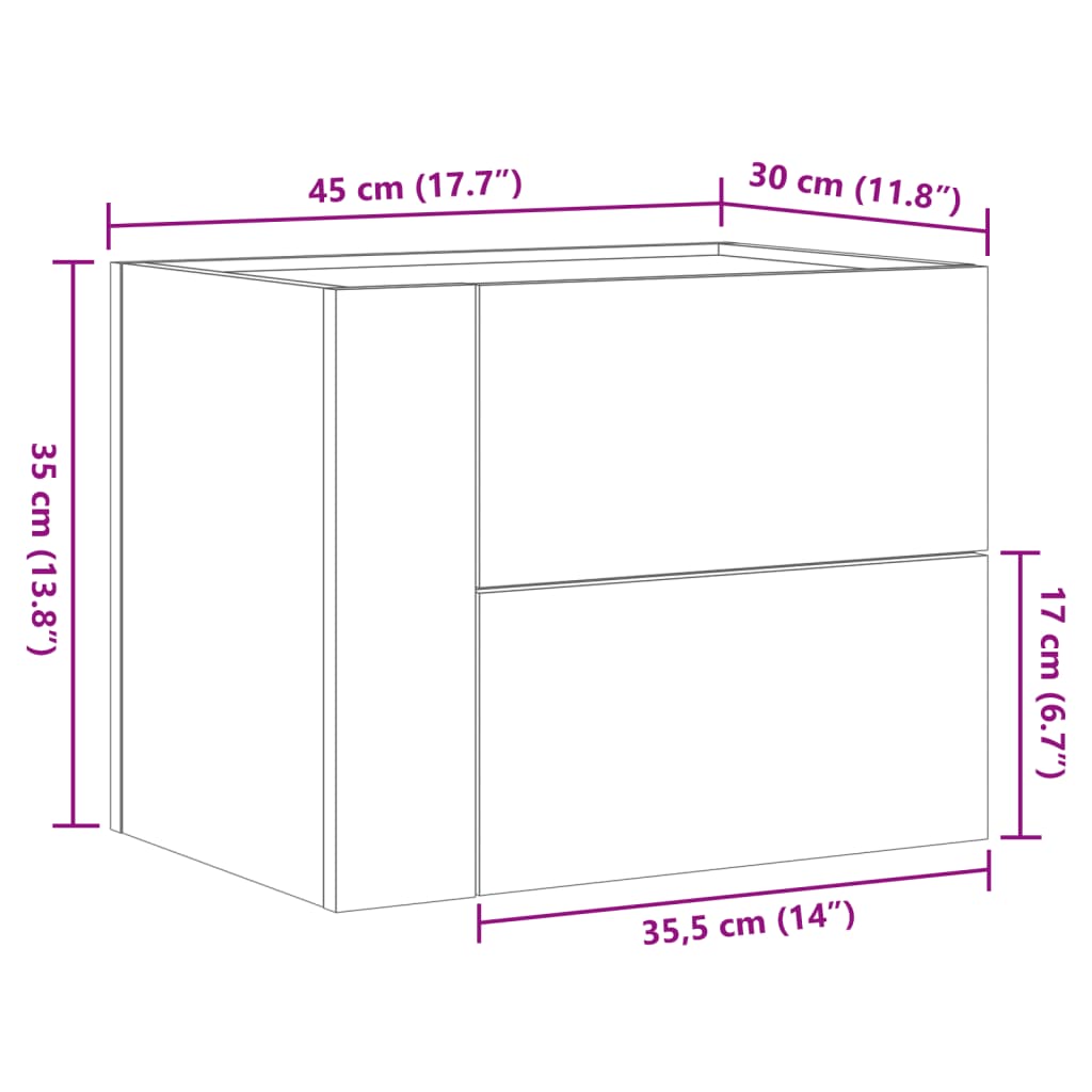 vidaXL væghængte sengeborde 2 stk. 45x30x35 cm hvid