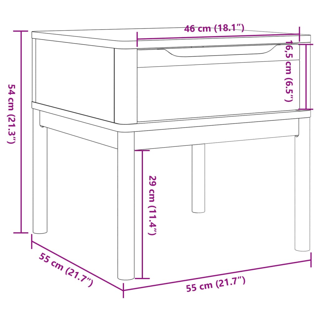 vidaXL lampebord FLORO 55x55x54 cm massivt fyrretræ gyldenbrun