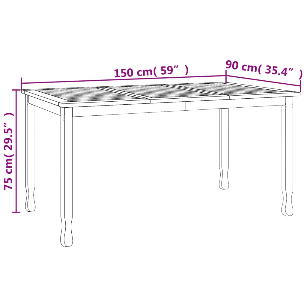 vidaXL havebord 150x90x75 cm massivt teaktræ