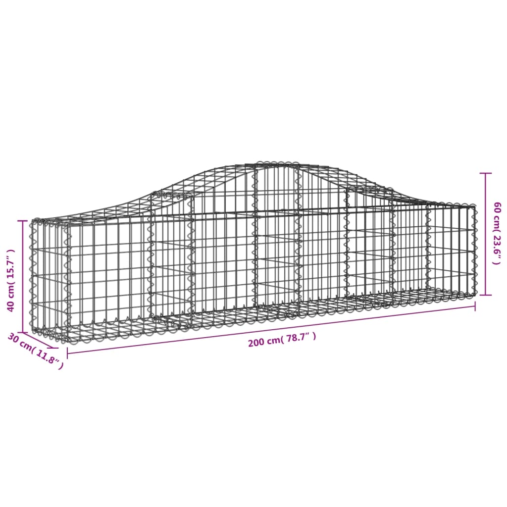 vidaXL buede gabionkurve 12 stk. 200x30x40/60 cm galvaniseret jern