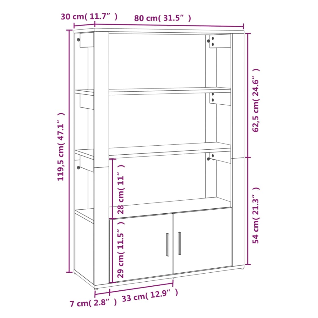 vidaXL skænk 80x30x119,5 cm konstrueret træ sort