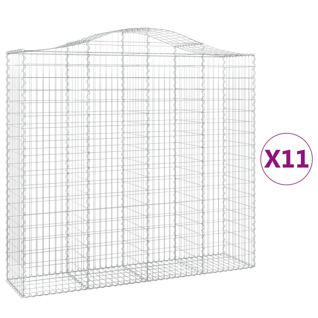 vidaXL buede gabionkurve 11 stk. 200x50x180/200 cm galvaniseret jern