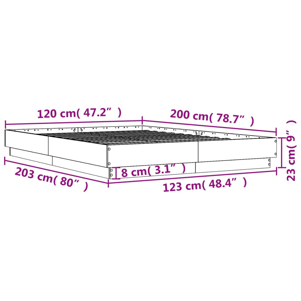 vidaXL sengeramme med LED-lys 120x200 cm sonoma-eg