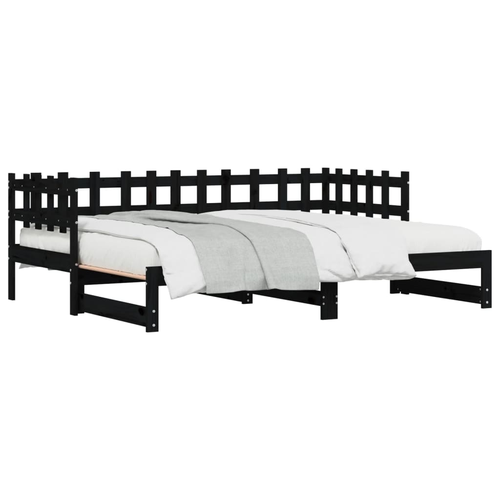 vidaXL daybed med udtræk 2x(90x200) cm massivt fyrretræ sort