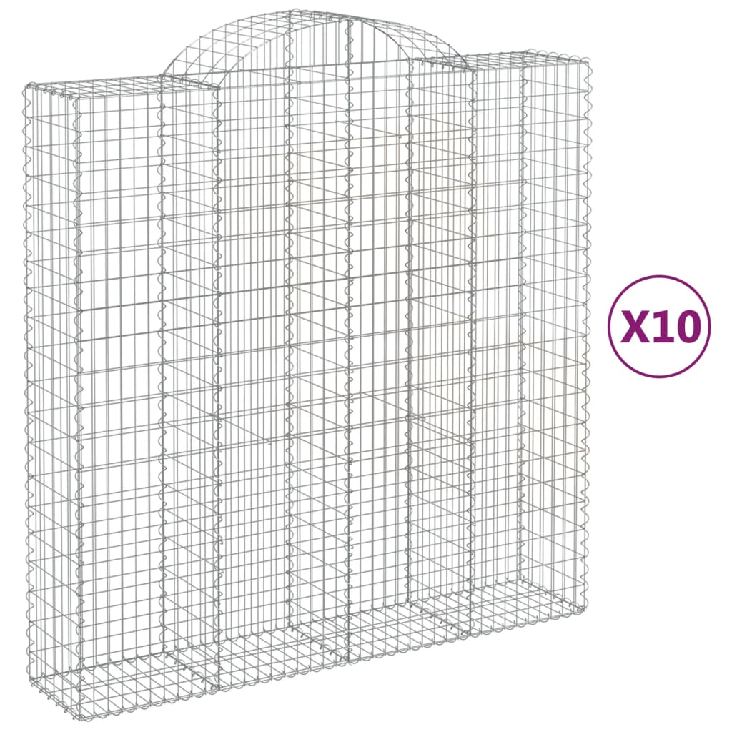 vidaXL buede gabionkurve 10 stk. 200x50x200/220 cm galvaniseret jern