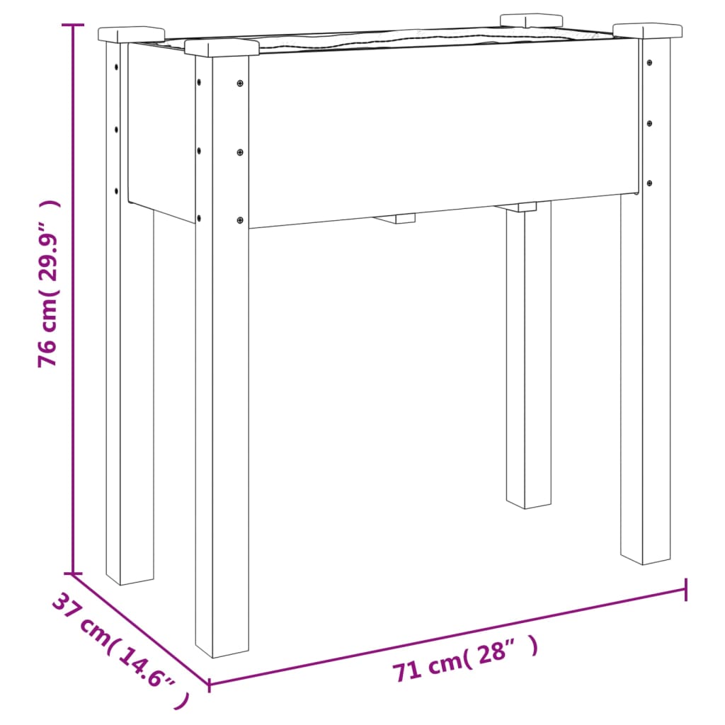 vidaXL plantekasse med foring 71x37x76 cm massivt fyrretræ grå