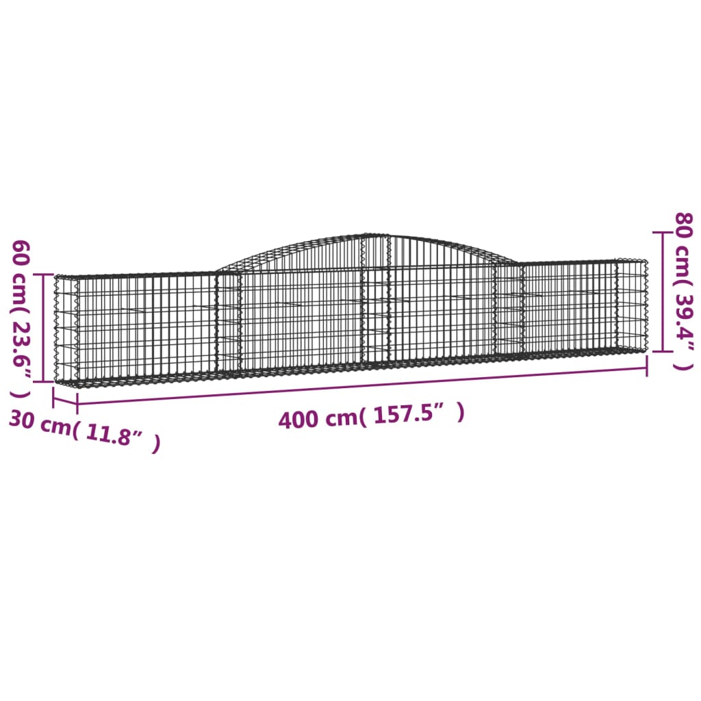 vidaXL buet gabionkurv 400x30x60/80 cm galvaniseret jern