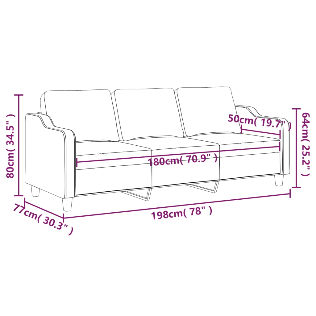 vidaXL 3-personers sofa 180 cm stof vinrød