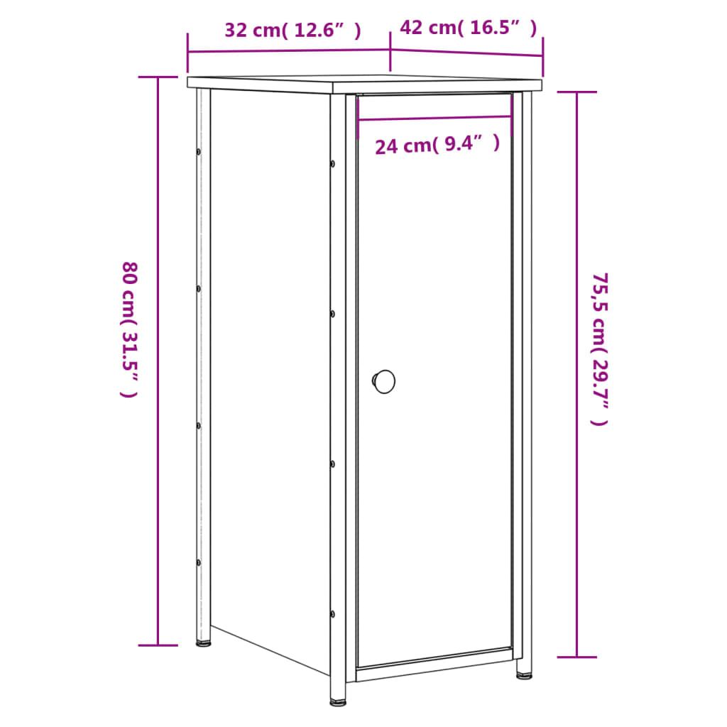 vidaXL sengebord 32x42x80 cm konstrueret træ sort