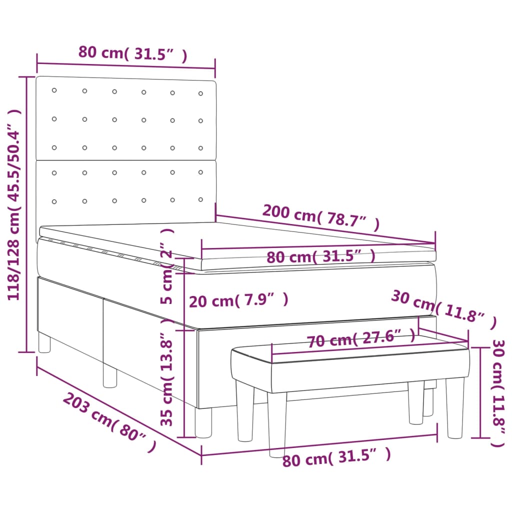 vidaXL kontinentalseng med madras 80x200 cm kunstlæder sort