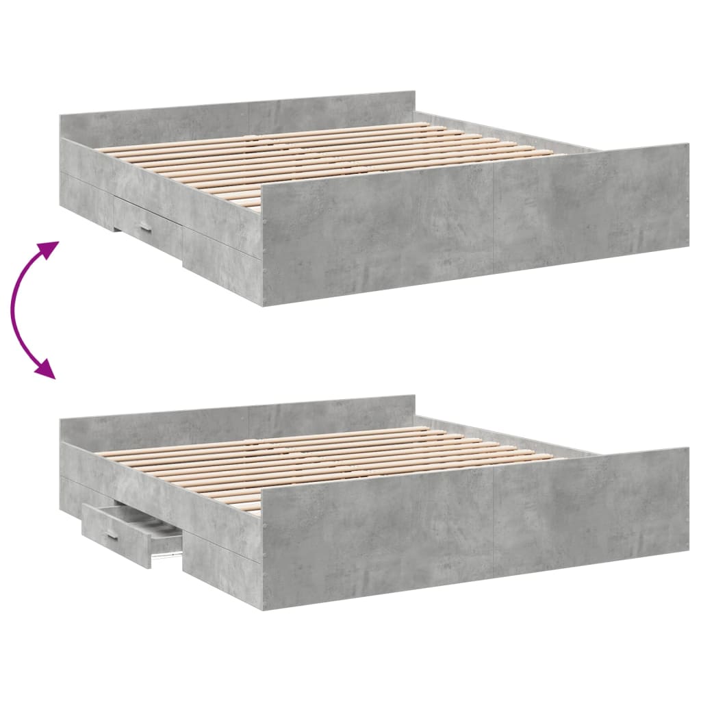 vidaXL sengeramme med skuffer 200x200 cm konstrueret træ betongrå