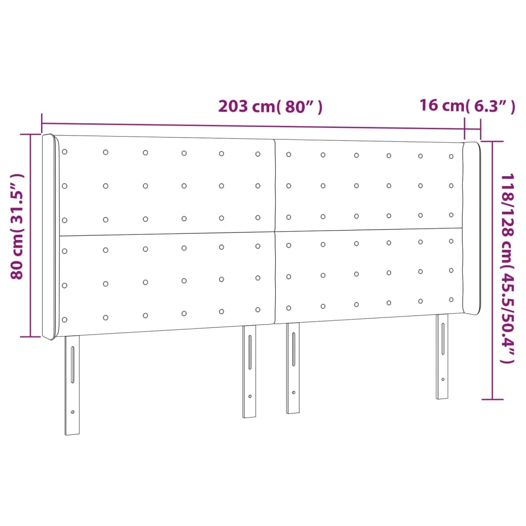 vidaXL sengegavl med kanter 203x16x118/128 cm kunstlæder sort