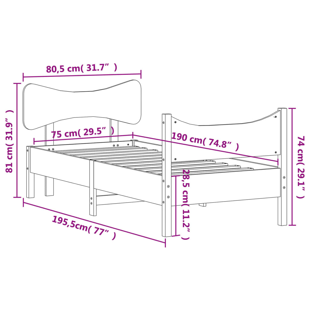 vidaXL sengeramme uden madras 75x190 cm massivt fyrretræ gyldenbrun