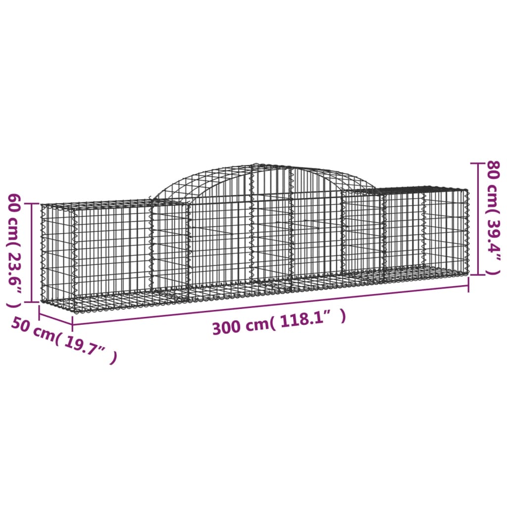 vidaXL buede gabionkurve 15 stk. 300x50x60/80 cm galvaniseret jern