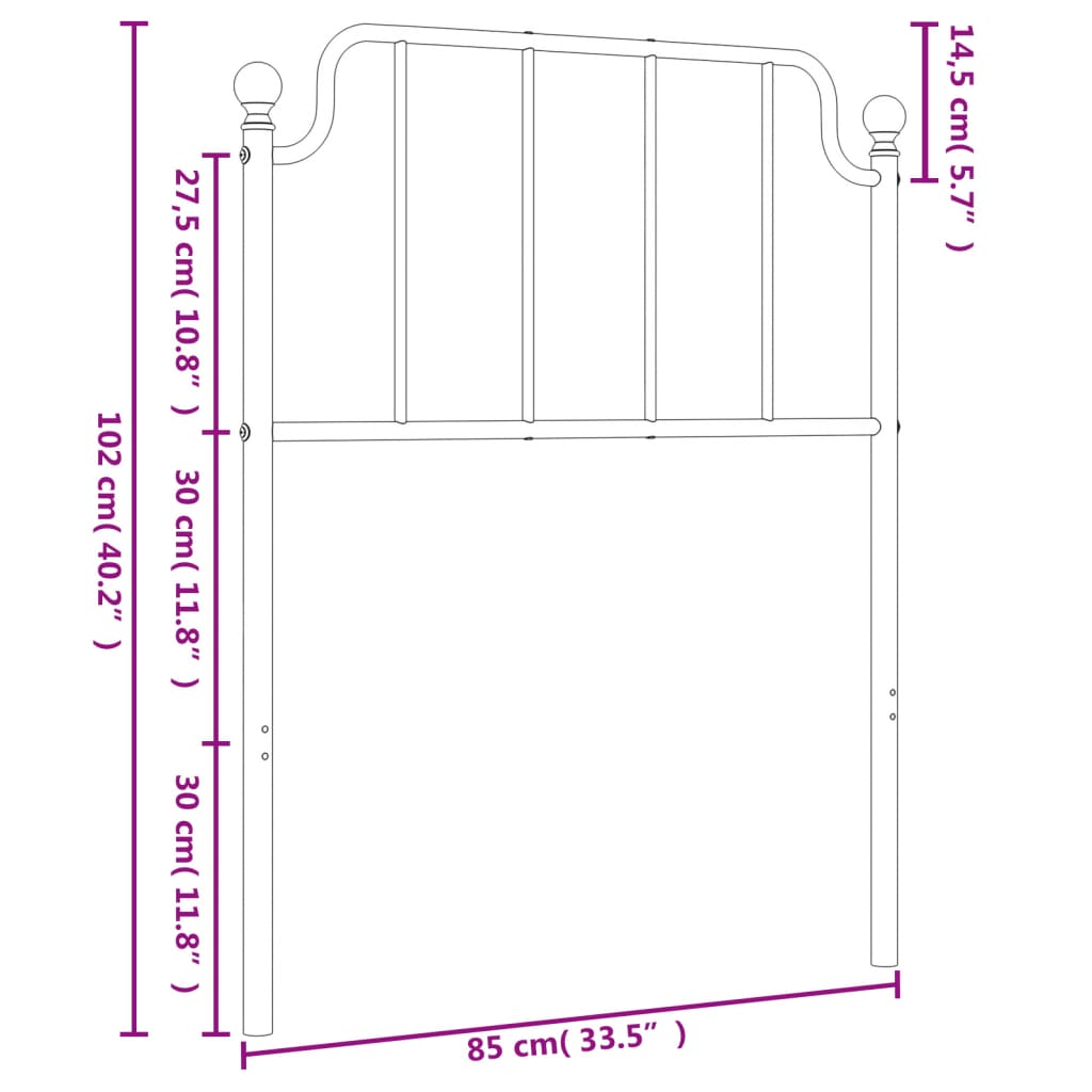 vidaXL sengegavl 80 cm metal sort