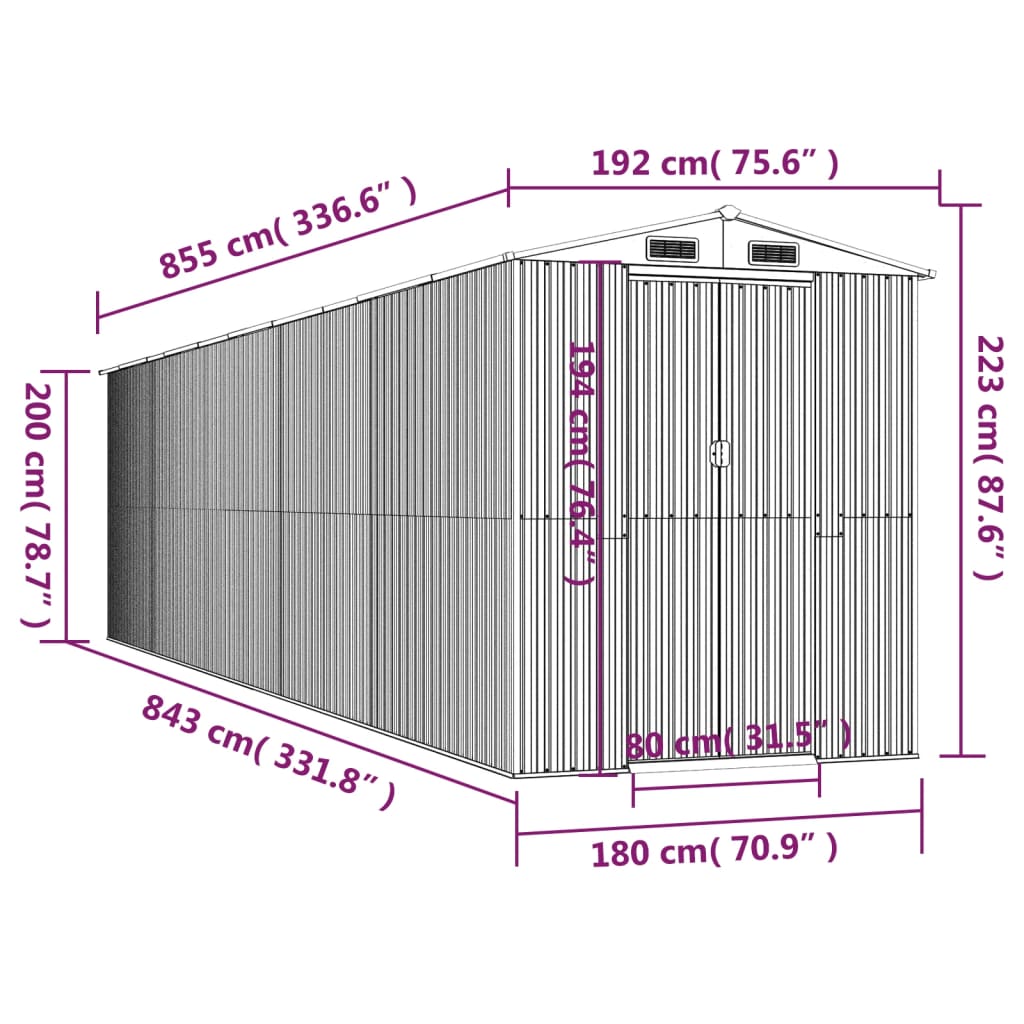 vidaXL haveskur 192x855x223 cm galvaniseret stål lysebrun