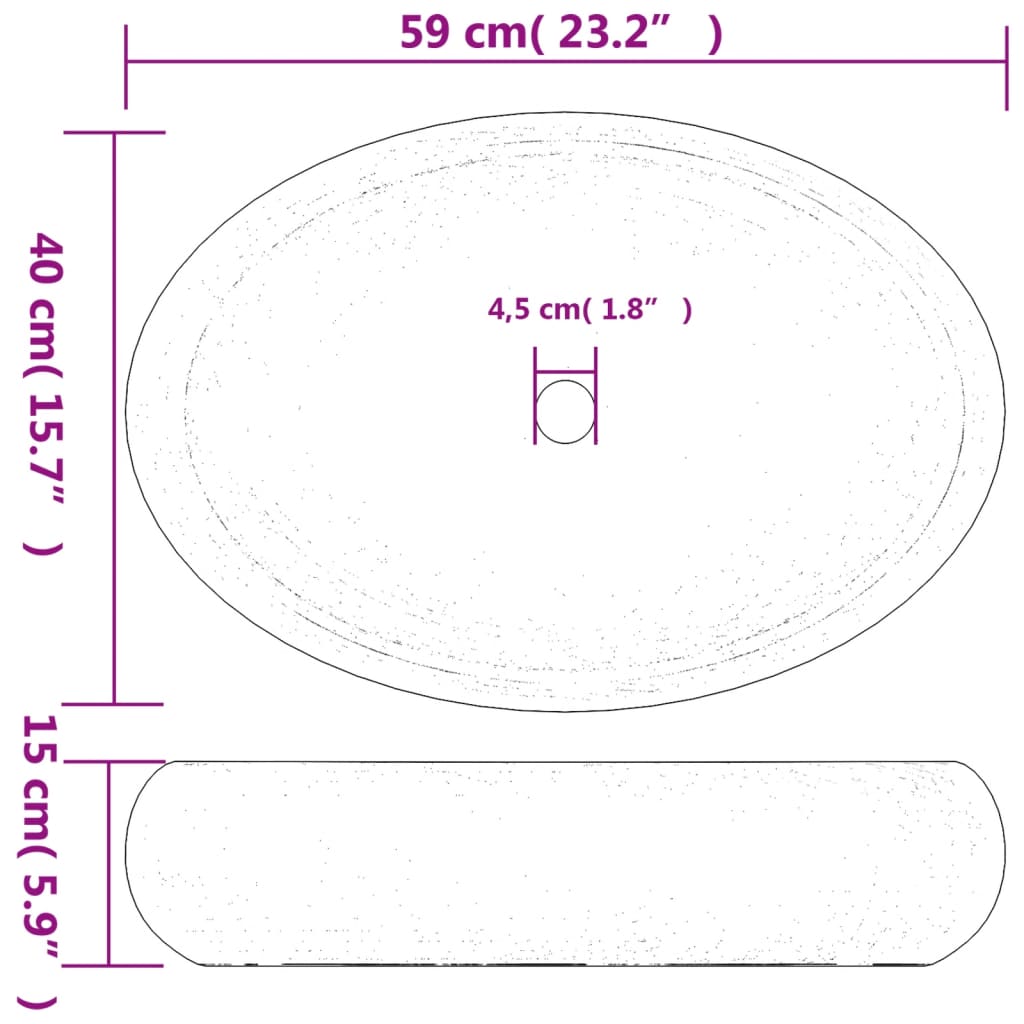 vidaXL håndvask til bordplade 59x40x15 cm oval keramik brun