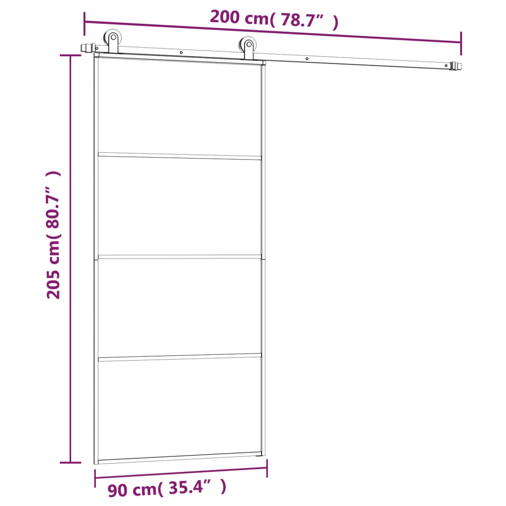 vidaXL skydedør med hardwaresæt 90x205 cm sikkerhedsglas aluminium