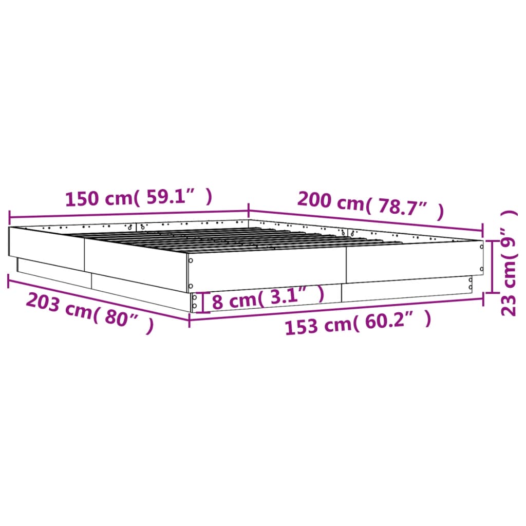 vidaXL sengestel 150x200 cm konstrueret træ betongrå