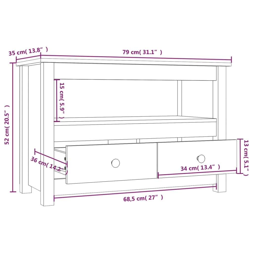 vidaXL tv-bord 79x35x52 cm massivt fyrretræ