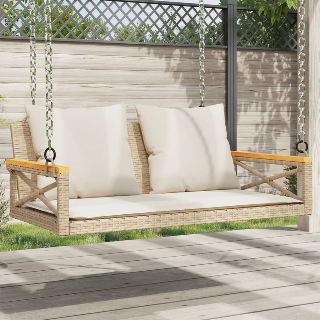 vidaXL havebænk med hynder 109x62x40 cm polyrattan beige