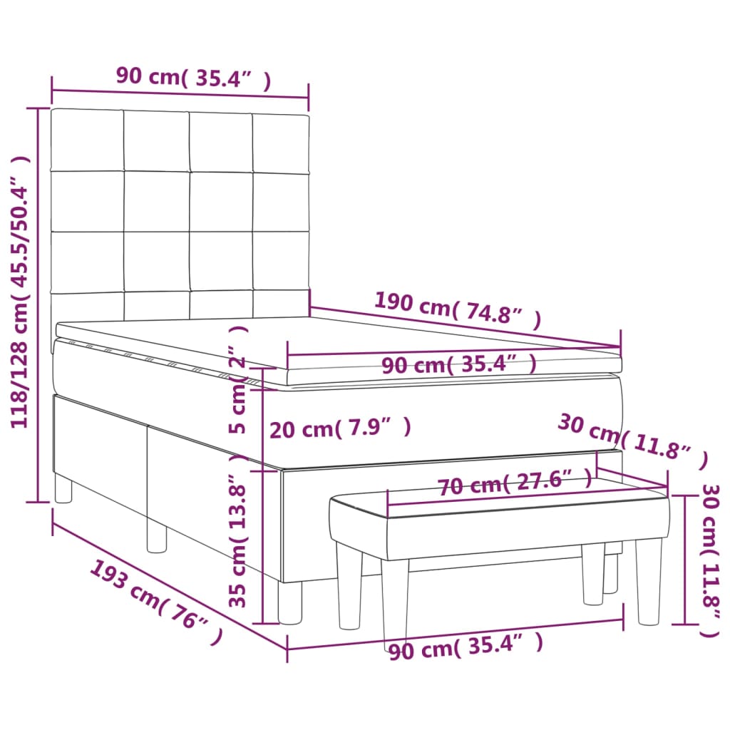 vidaXL kontinentalseng med madras 90x190 cm fløjl sort