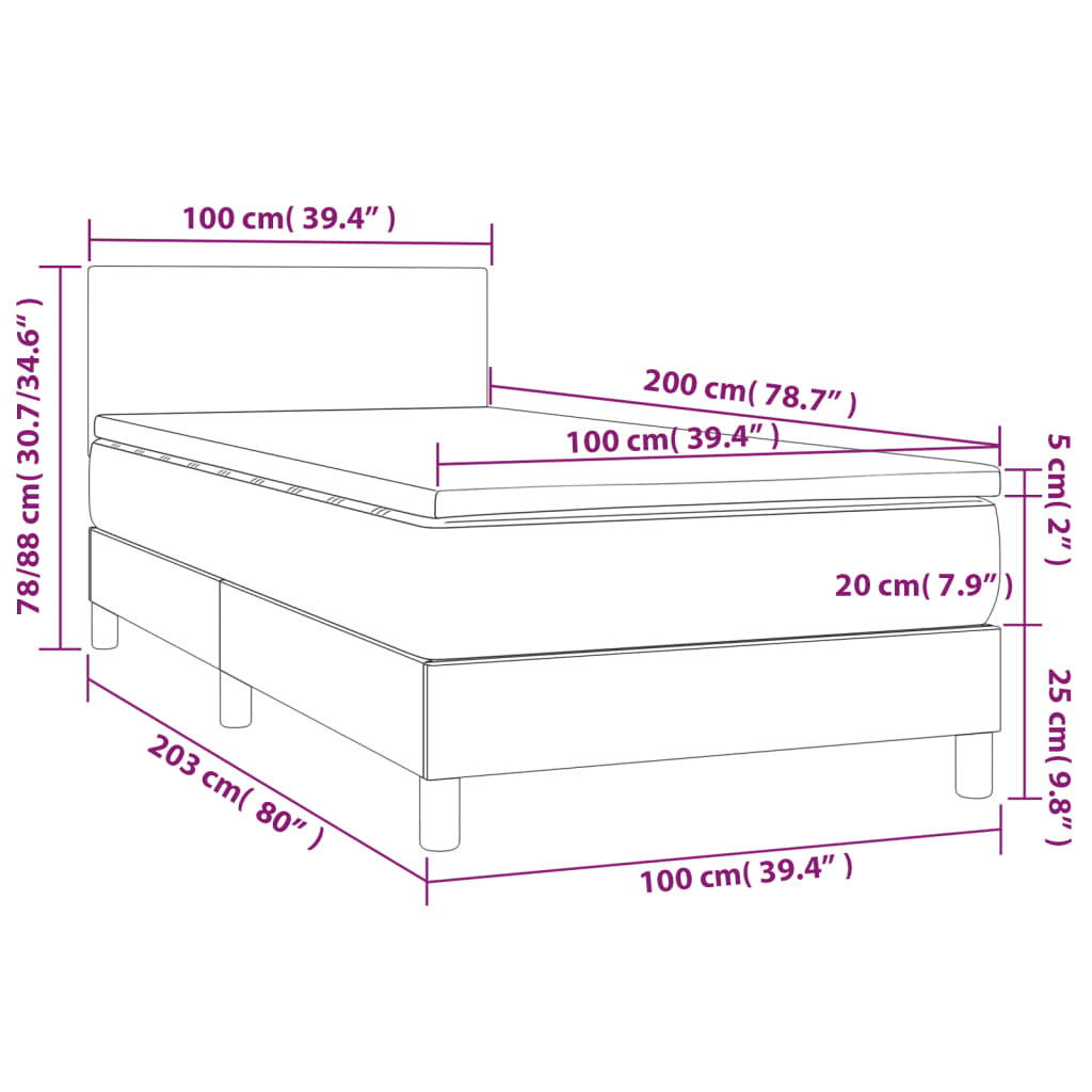 vidaXL kontinentalseng 100x200 cm kunstlæder cappuccinofarvet