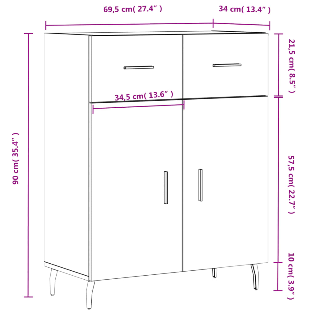 vidaXL skænk 69,5x34x90 cm konstrueret træ betongrå