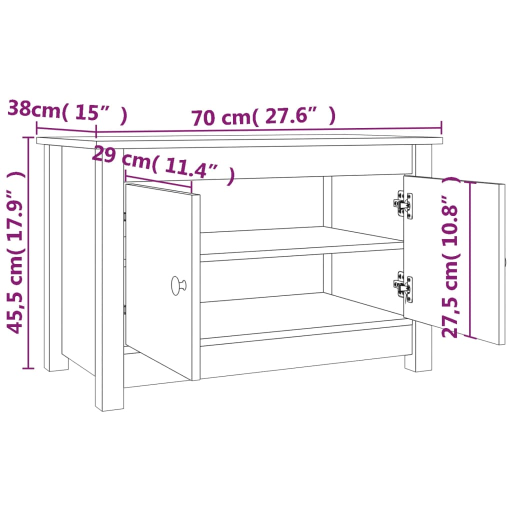 vidaXL skobænk 70x38x45,5 cm massivt fyrretræ sort