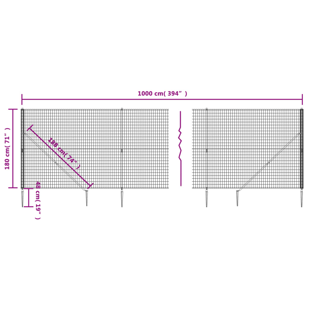 vidaXL trådhegn med jordspyd 1,8x10 m antracitgrå