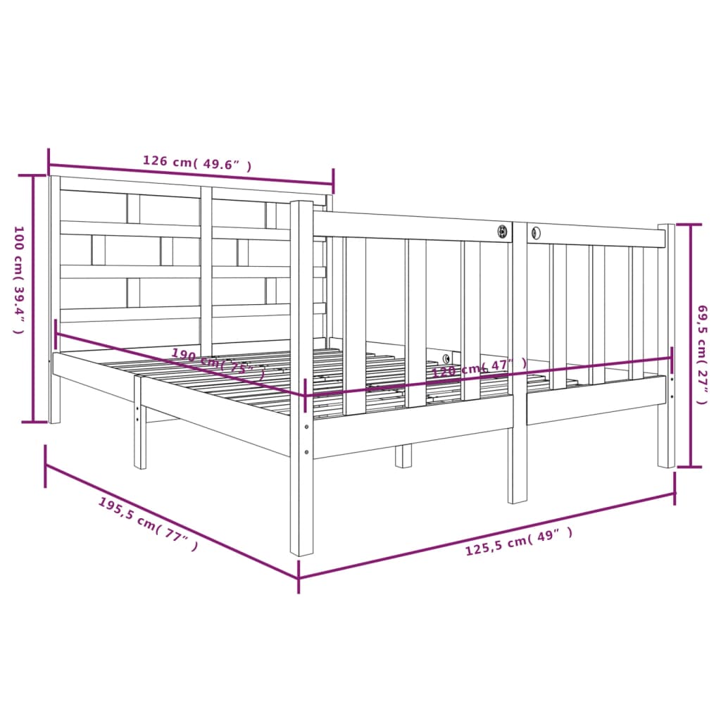 vidaXL sengeramme 120x190 cm massivt fyrretræ