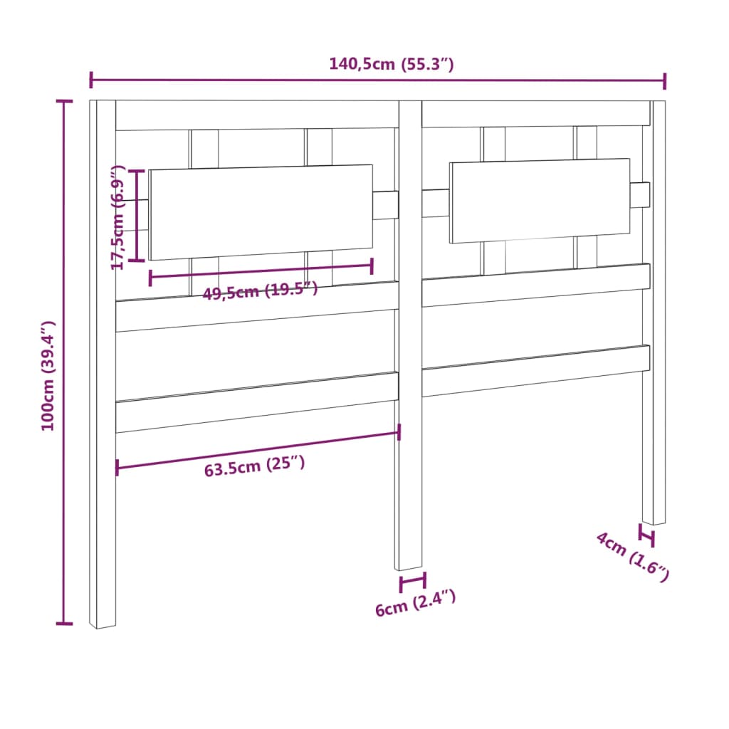 vidaXL sengegærde 140,5x4x100 cm massivt fyrretræ