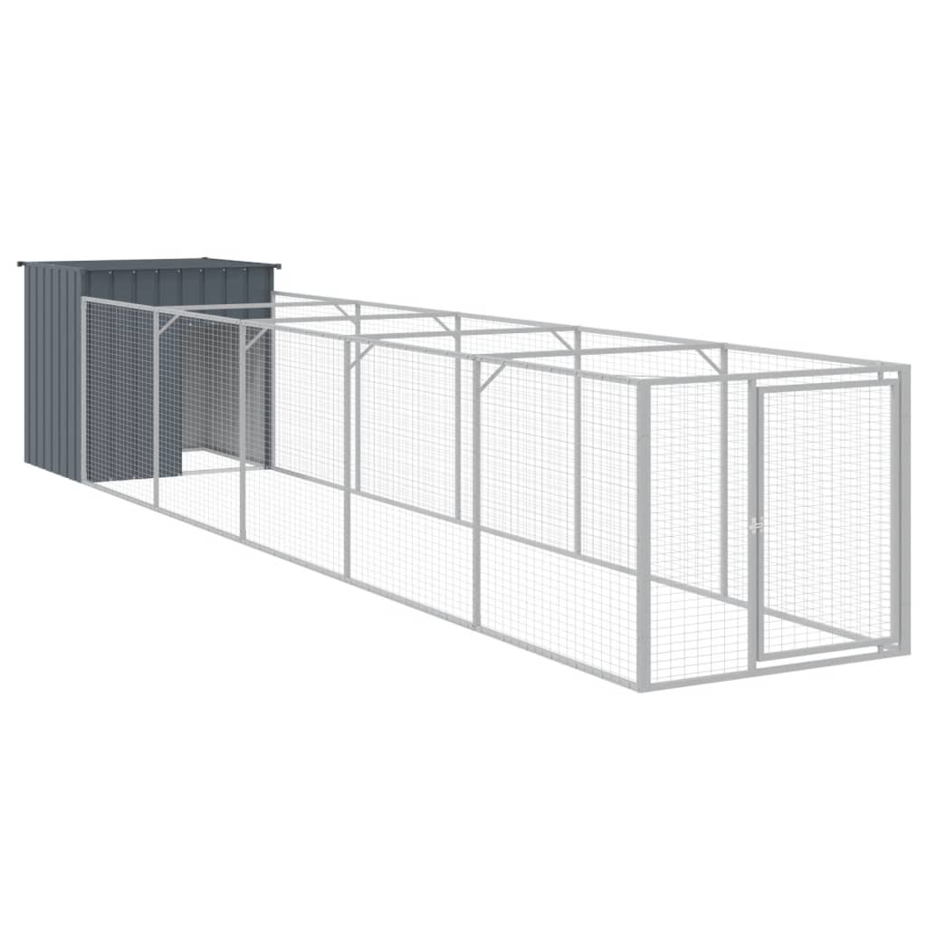 vidaXL hundehus med løbegård 110x609x110 cm galvaniseret stål antracit