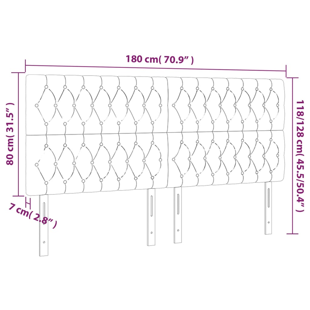 vidaXL sengegavl med LED-lys 180x7x118/128 cm stof cremefarvet