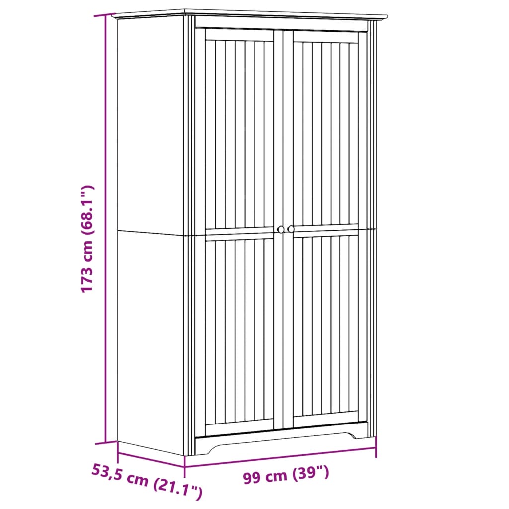 vidaXL klædeskab BODO 99x53,5x173 cm massivt fyrretræ hvid