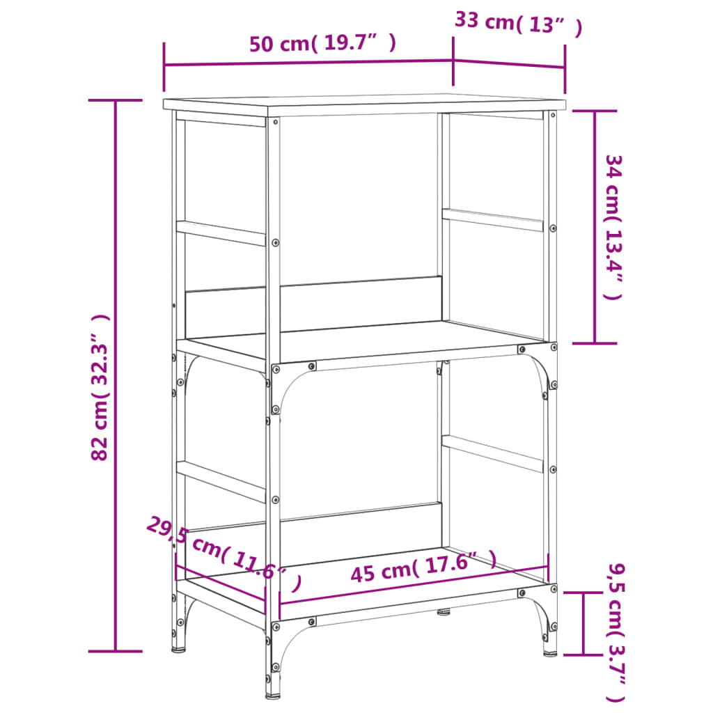 vidaXL bogreol 50x33x82 cm konstrueret træ røget egetræsfarve