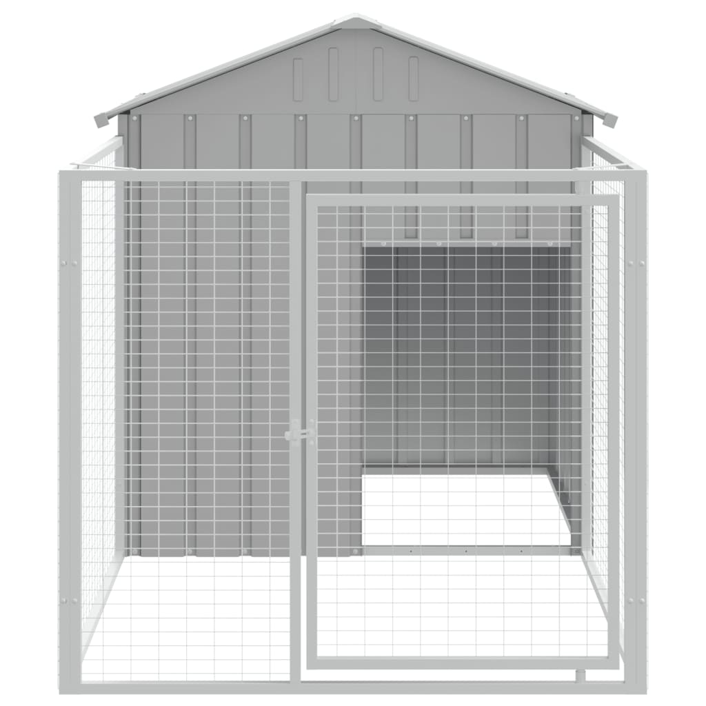 vidaXL hundehus med løbegård 117x201x123 cm galvaniseret stål lysegrå