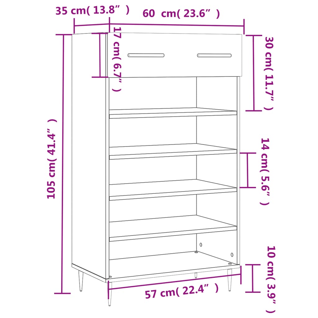 vidaXL skoreol 60x35x105 cm konstrueret træ brun egetræsfarve