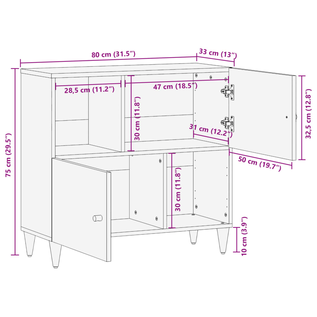 vidaXL skab 80x33x75 cm massivt mangotræ