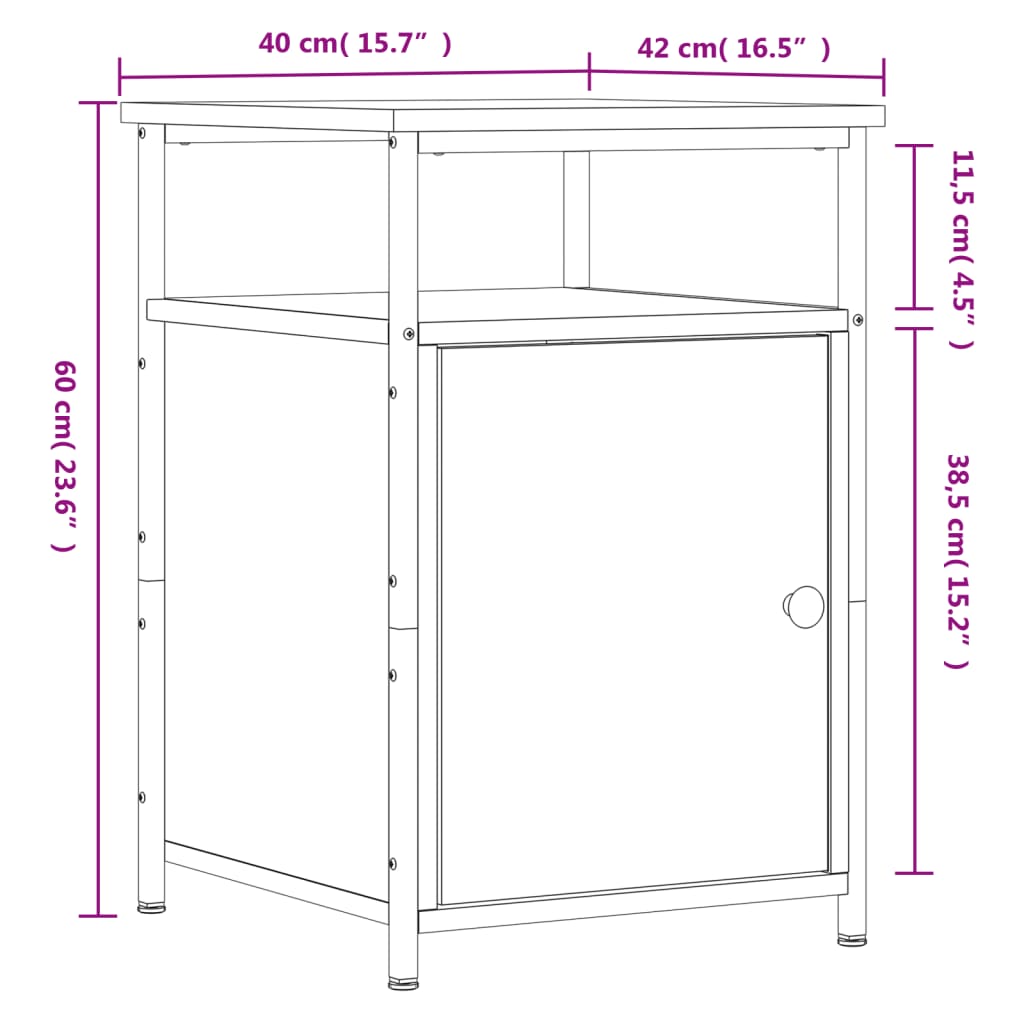 vidaXL sengeborde 2 stk. 40x42x62 cm konstrueret træ grå sonoma-eg