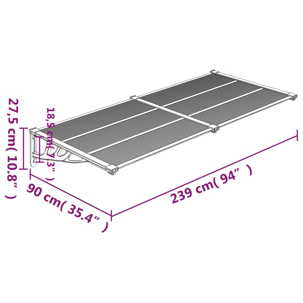 vidaXL dørbaldakin 239x90 cm polycarbonat sort og transparent